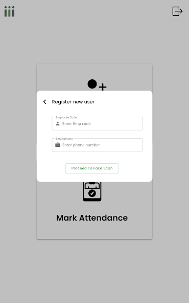 Register new user screen for the attendance kiosk